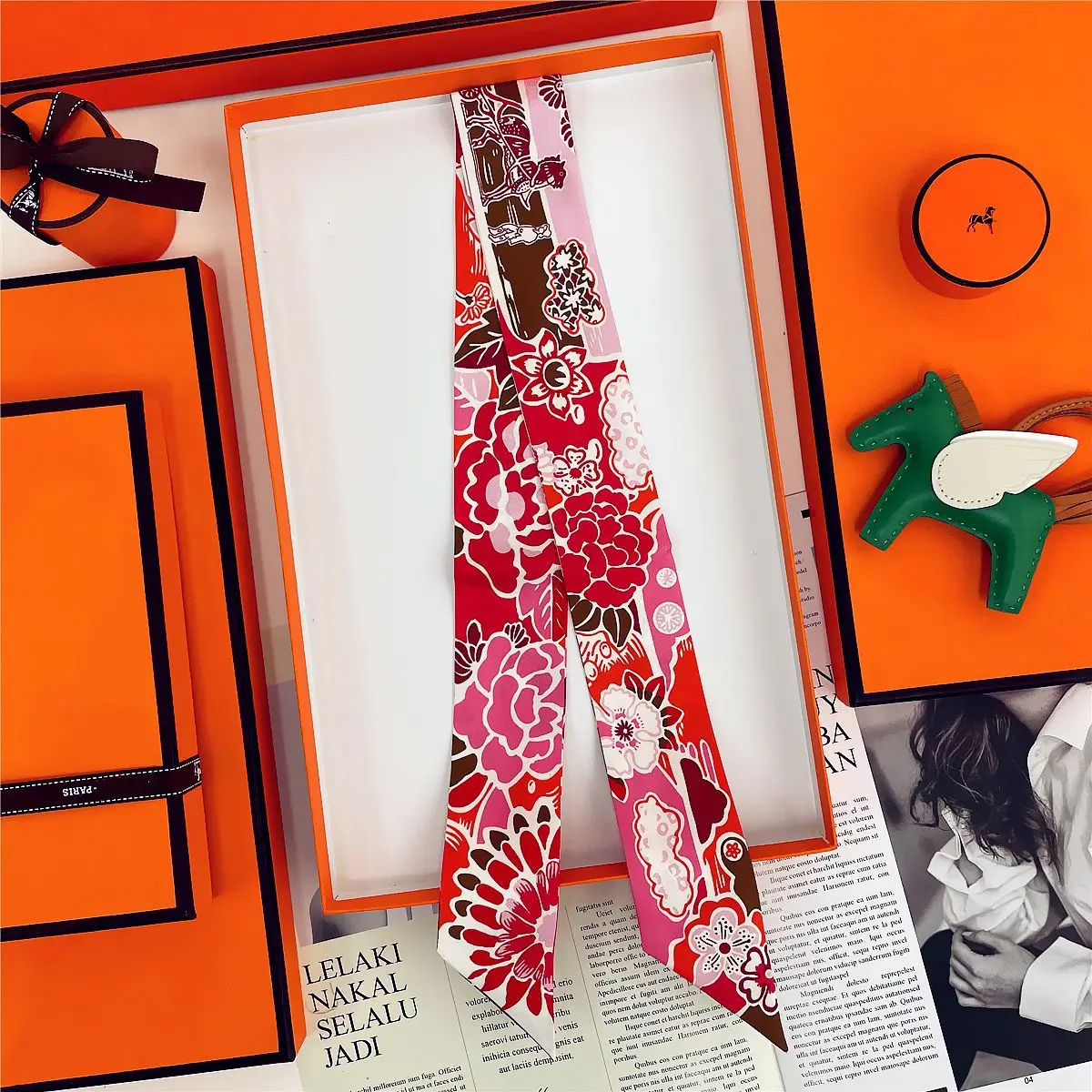 Dunhuang Silk Scarf with Bag Headband & Mulberry Design