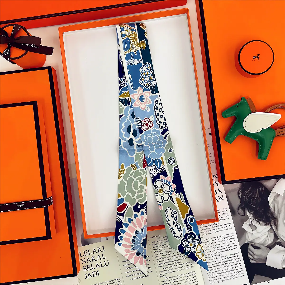 Dunhuang Silk Scarf with Bag Headband & Mulberry Design