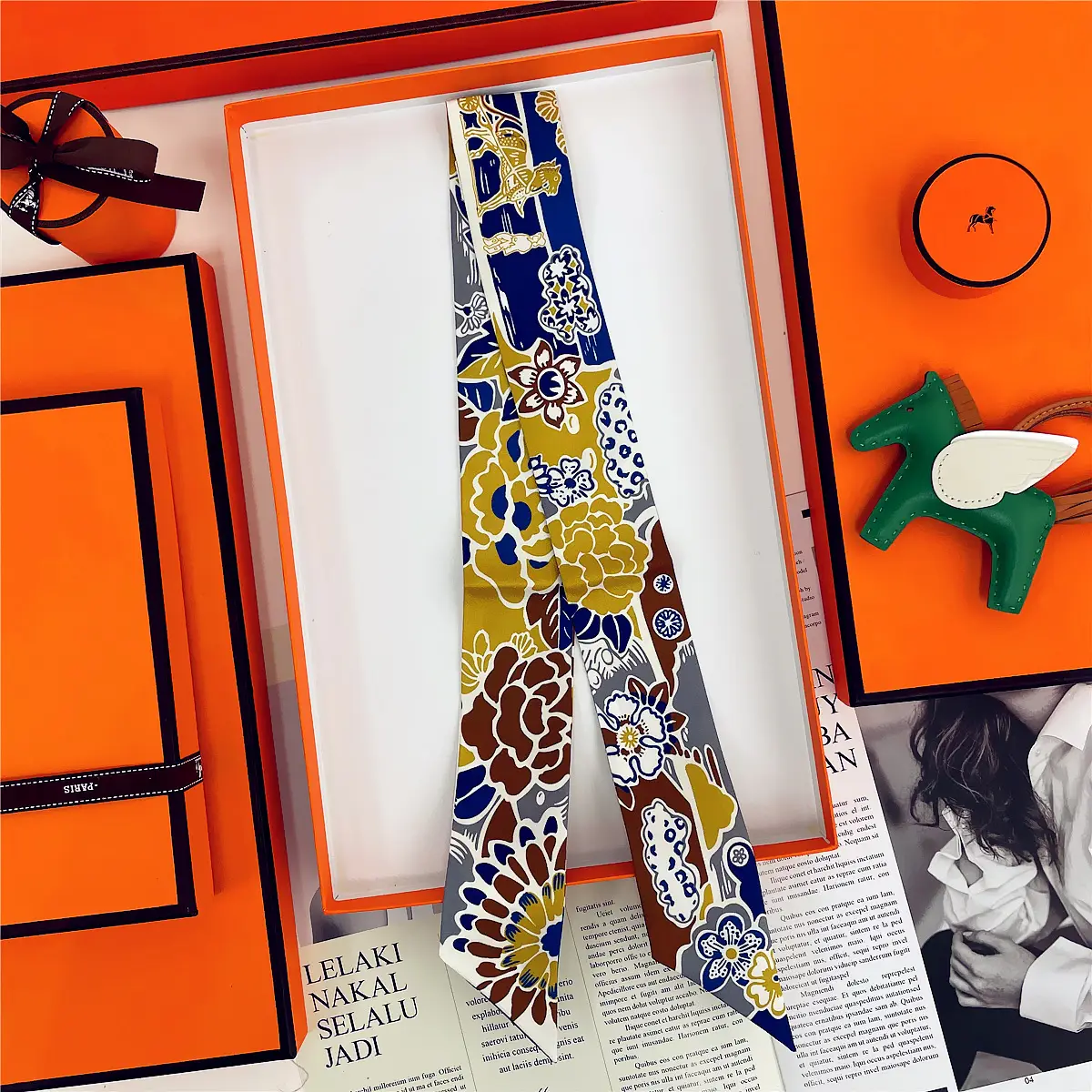 Dunhuang Silk Scarf with Bag Headband & Mulberry Design
