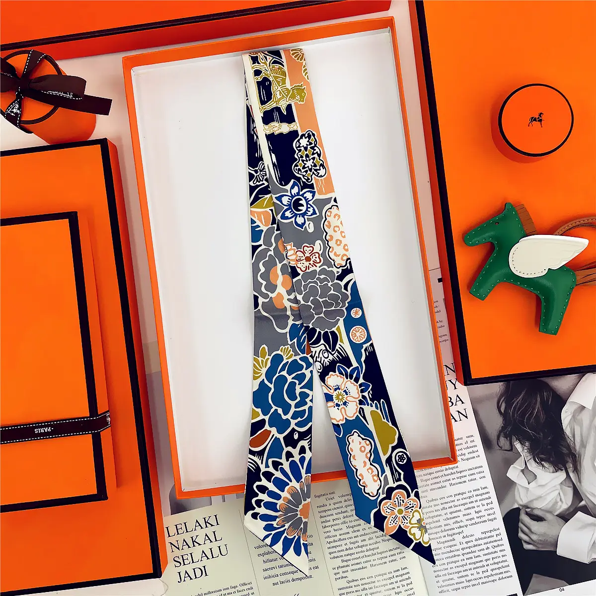 Dunhuang Silk Scarf with Bag Headband & Mulberry Design