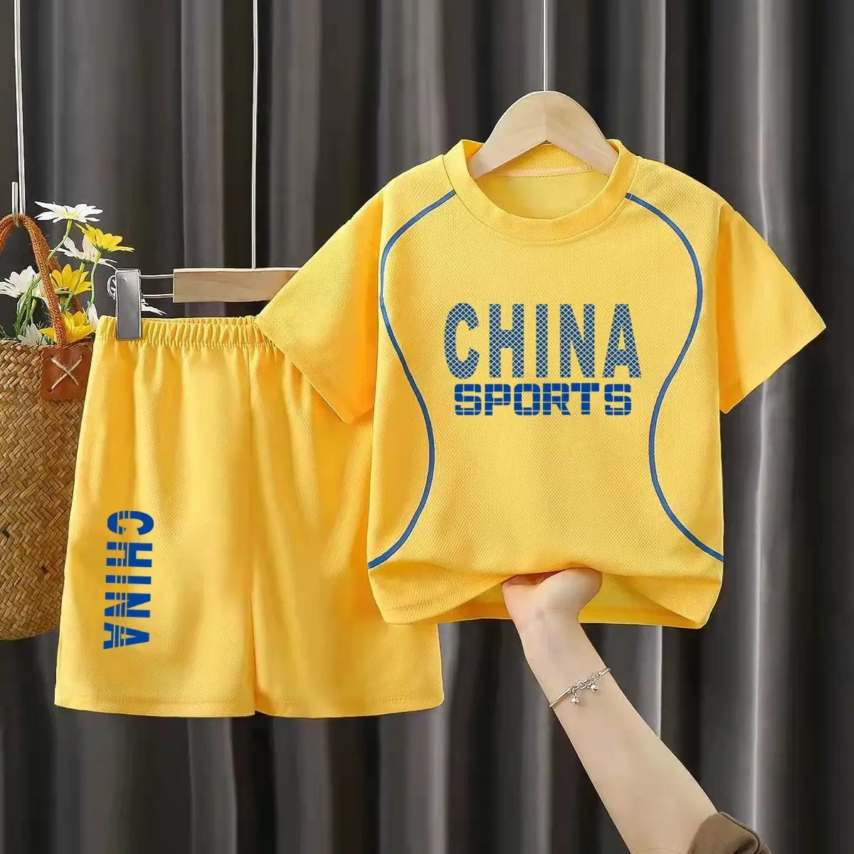 Children China Sports Ice Silk Shorts Set Orange - Image 8
