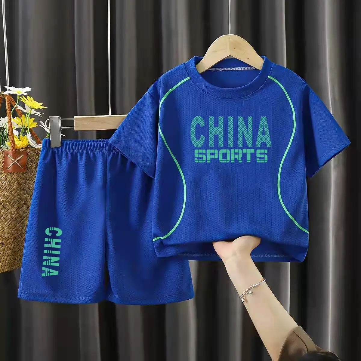 Children China Sports Ice Silk Shorts Set Orange - Image 4