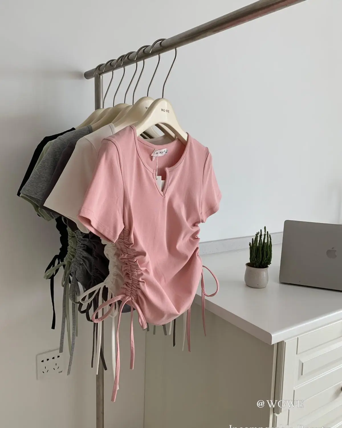Women V-Neck Drawstring T-Shirt Summer 2025