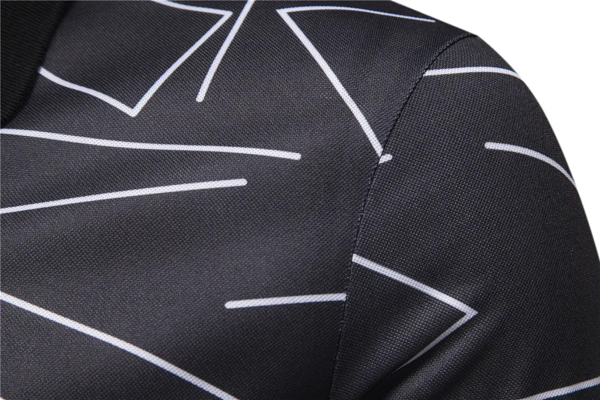 Men's Black White Line Graphic Polo Shirt Short Sleeve — feature 10
