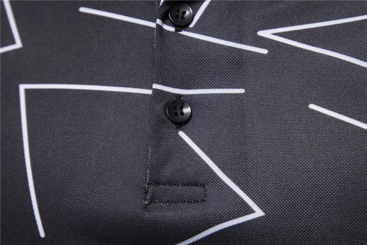 Men's Black White Line Graphic Polo Shirt Short Sleeve — feature 12