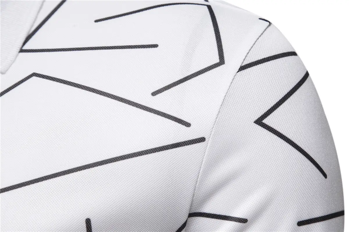 Men's Black White Line Graphic Polo Shirt Short Sleeve — feature 14