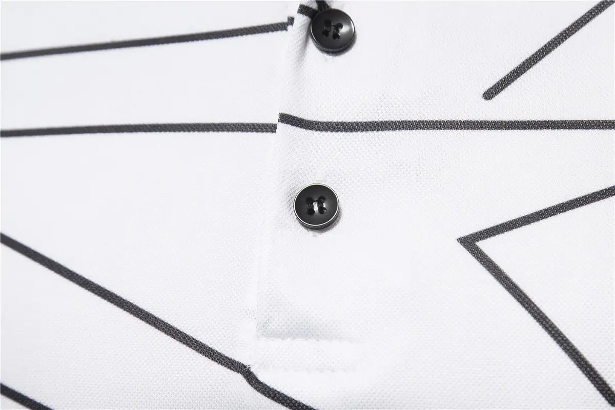 Men's Black White Line Graphic Polo Shirt Short Sleeve — feature 16