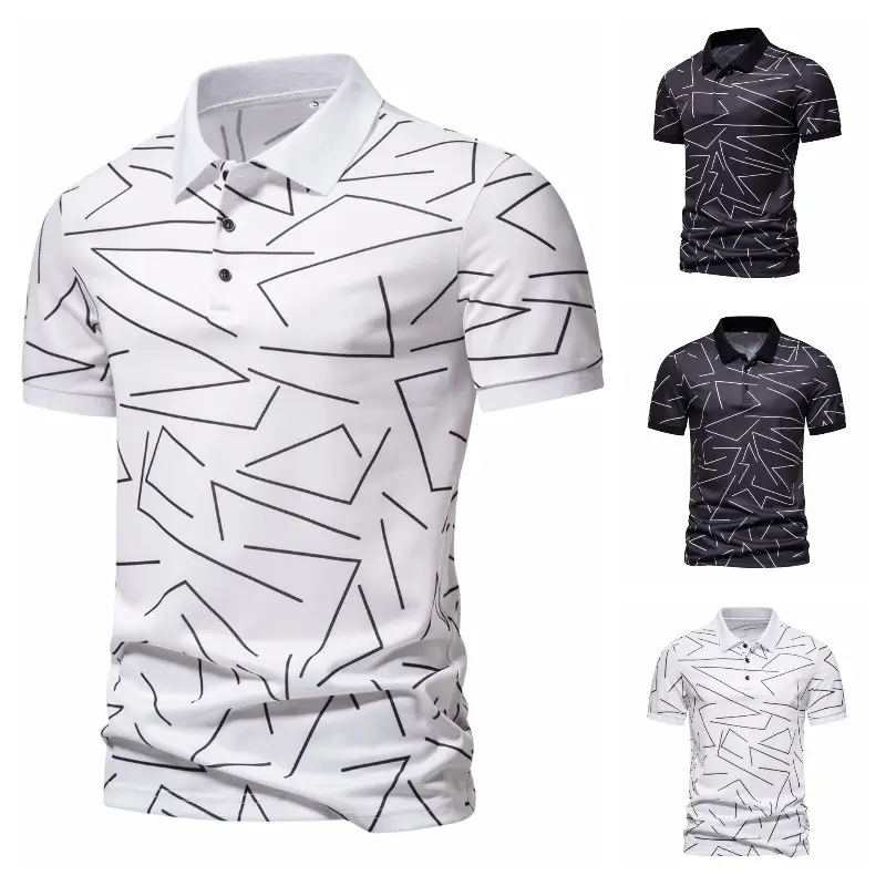 Men's Black White Line Graphic Polo Shirt Short Sleeve — feature 2