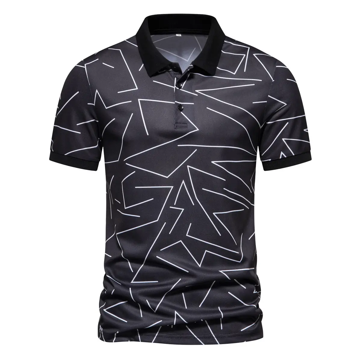 Men's Black White Line Graphic Polo Shirt Short Sleeve — feature 4