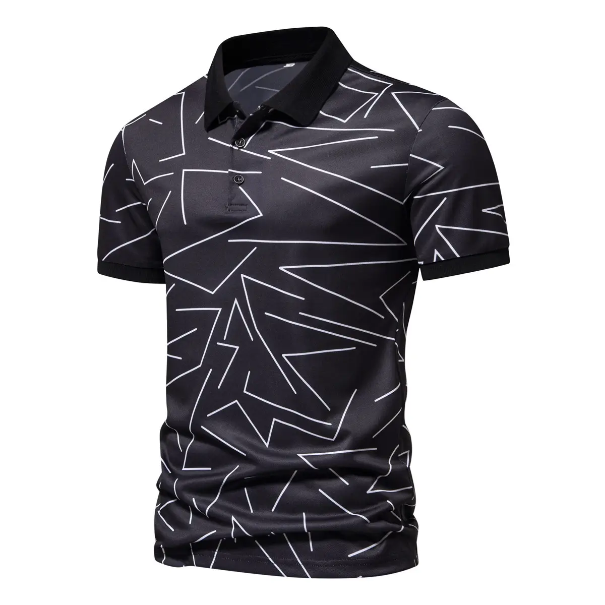 Men's Black White Line Graphic Polo Shirt Short Sleeve — feature 5