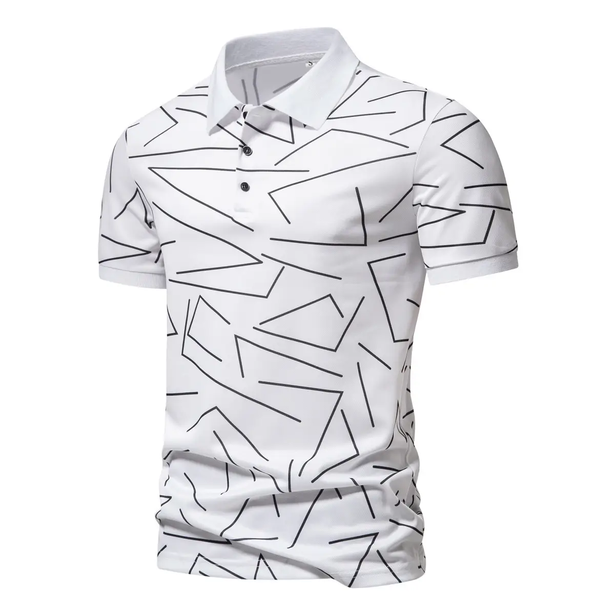 Men's Black White Line Graphic Polo Shirt Short Sleeve — feature 8