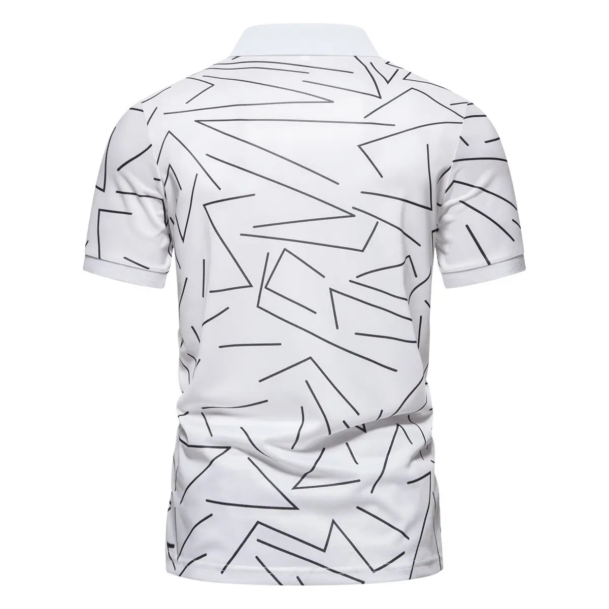 Men's Black White Line Graphic Polo Shirt Short Sleeve — feature 9