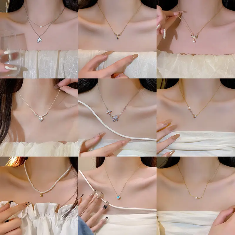 Titanium Steel Zircon Bow Clavicle Necklace for Women - Image 71