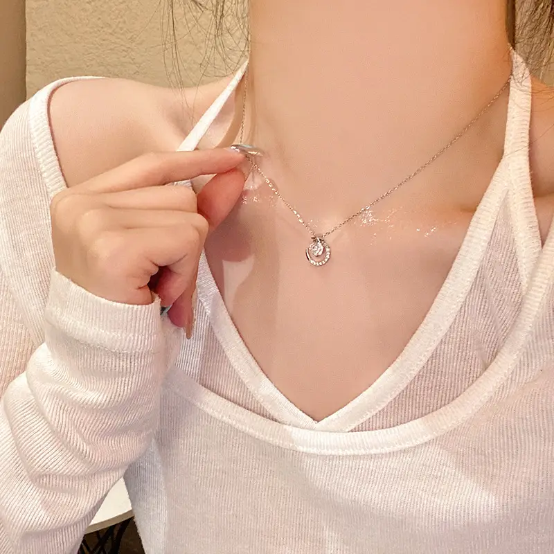 Titanium Steel Zircon Bow Clavicle Necklace for Women - Image 10