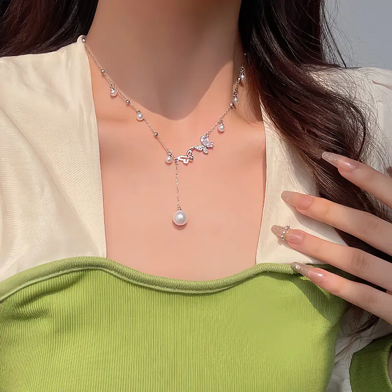 Titanium Steel Zircon Bow Clavicle Necklace for Women - Image 14