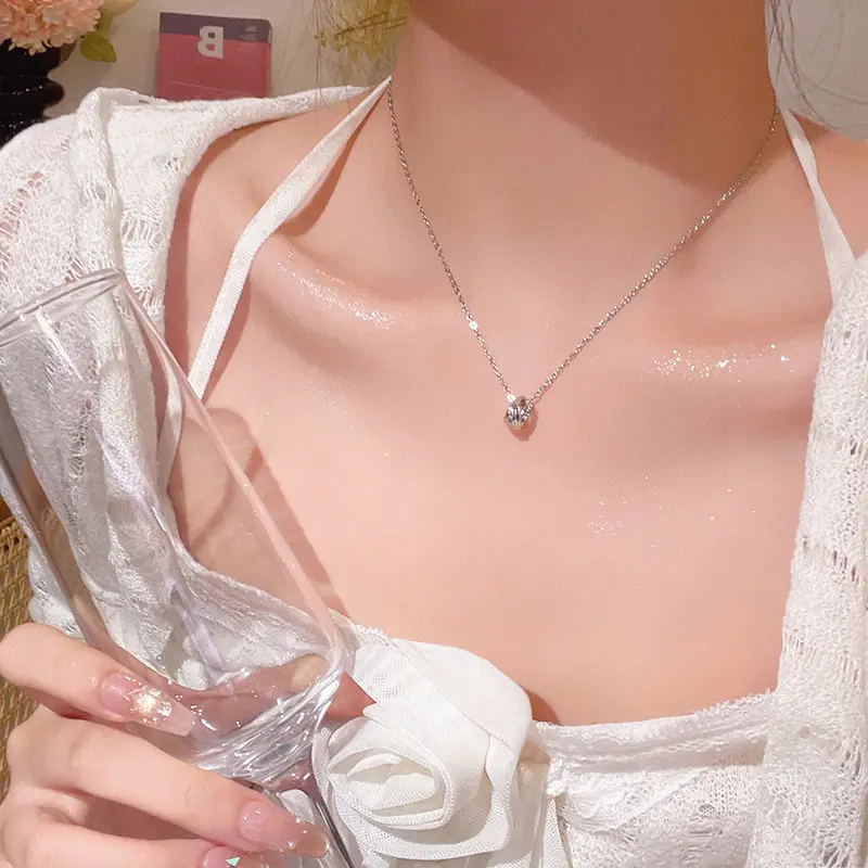 Titanium Steel Zircon Bow Clavicle Necklace for Women - Image 17