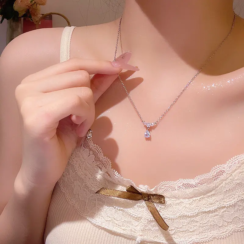 Titanium Steel Zircon Bow Clavicle Necklace for Women - Image 18