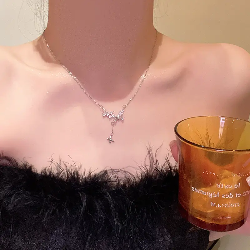 Titanium Steel Zircon Bow Clavicle Necklace for Women - Image 24