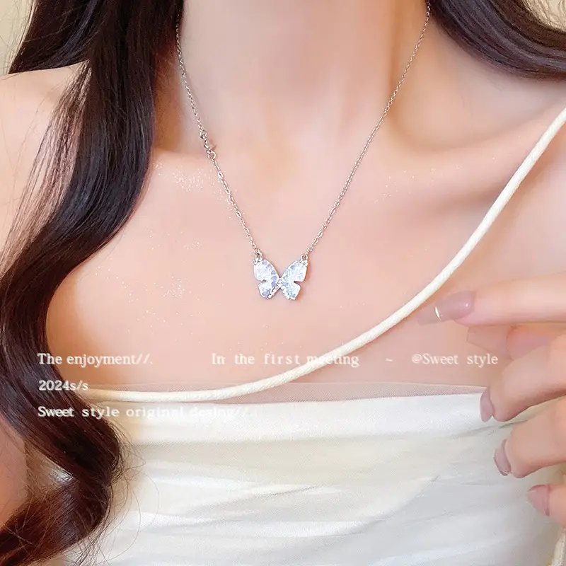 Titanium Steel Zircon Bow Clavicle Necklace for Women - Image 27