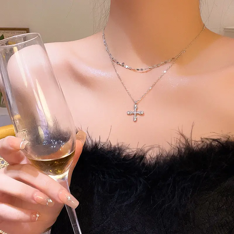 Titanium Steel Zircon Bow Clavicle Necklace for Women - Image 33