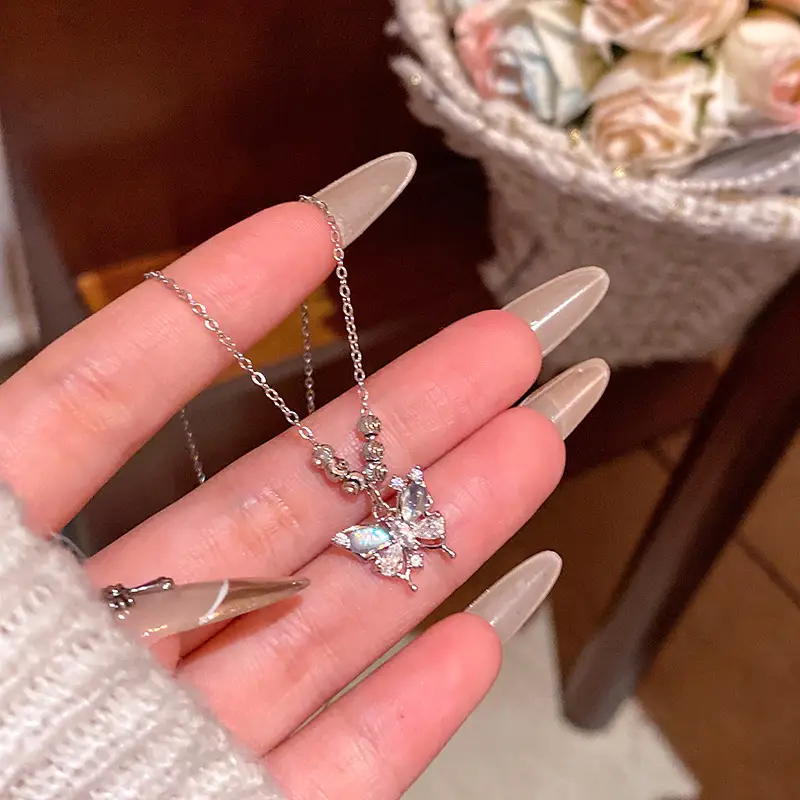 Titanium Steel Zircon Bow Clavicle Necklace for Women - Image 37