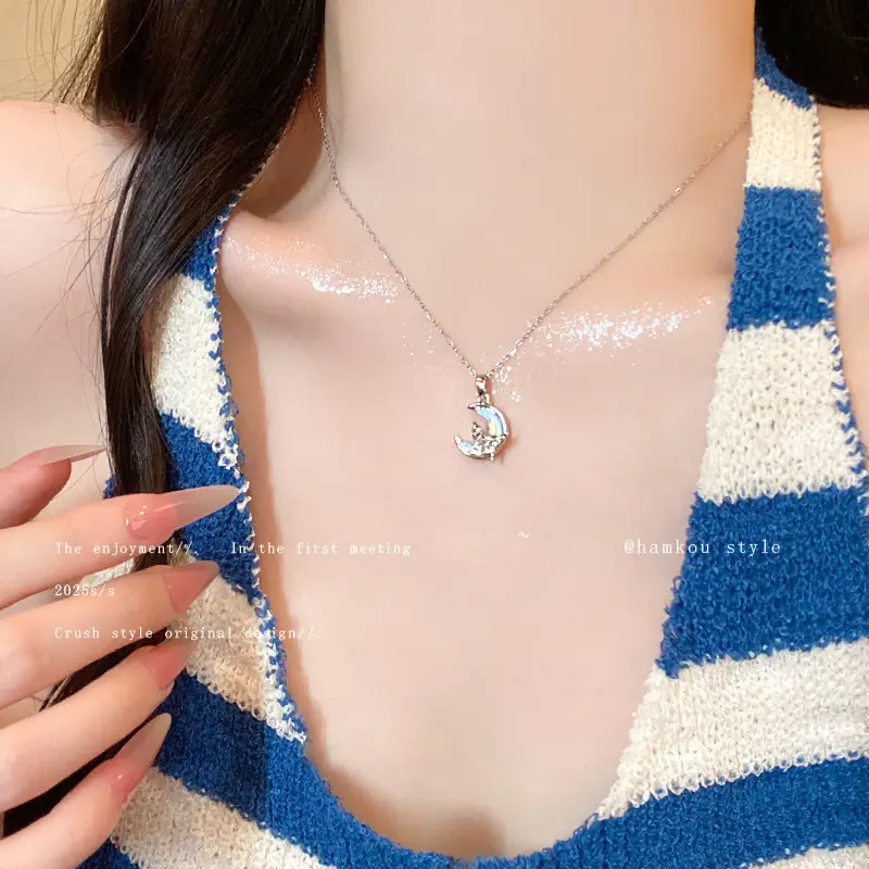 Titanium Steel Zircon Bow Clavicle Necklace for Women - Image 38