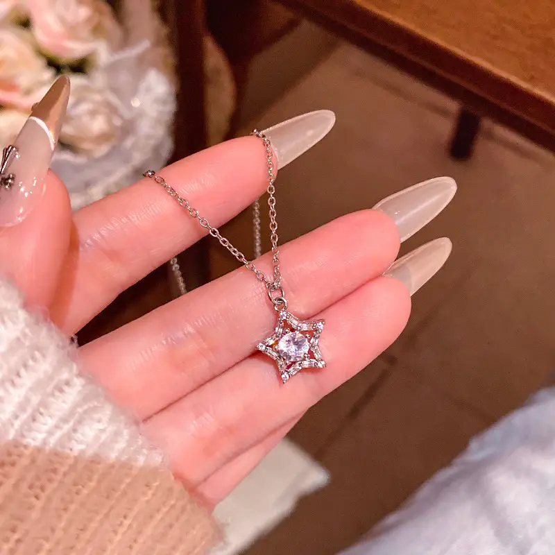 Titanium Steel Zircon Bow Clavicle Necklace for Women - Image 40