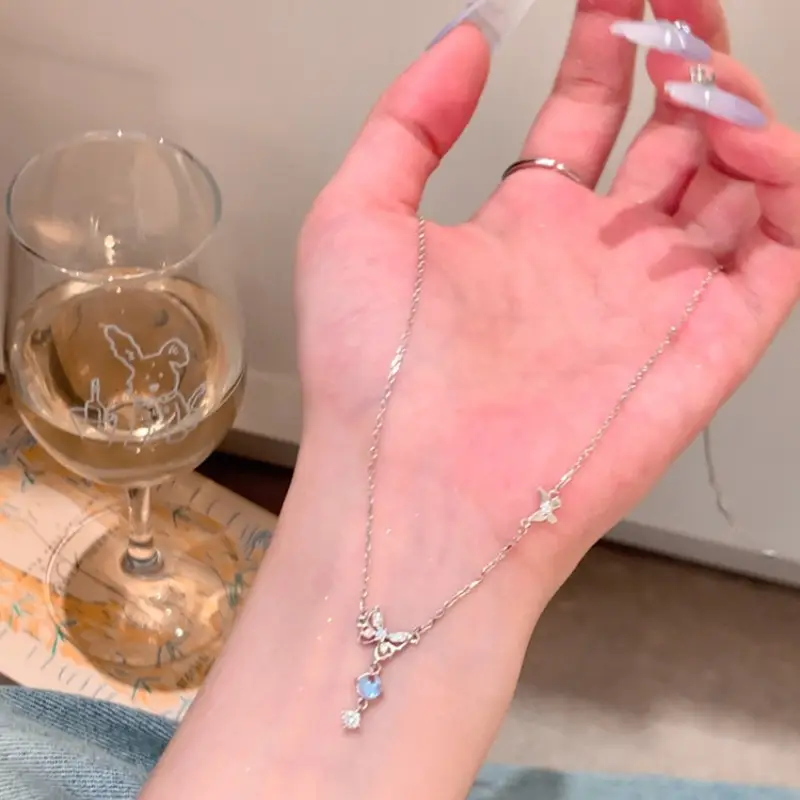 Titanium Steel Zircon Bow Clavicle Necklace for Women - Image 45