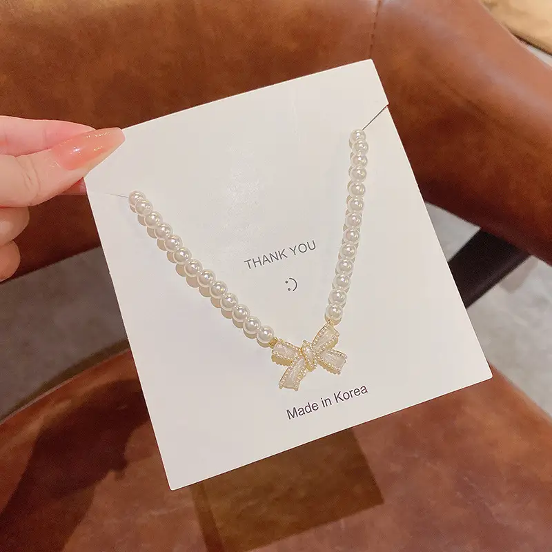 Titanium Steel Zircon Bow Clavicle Necklace for Women - Image 46
