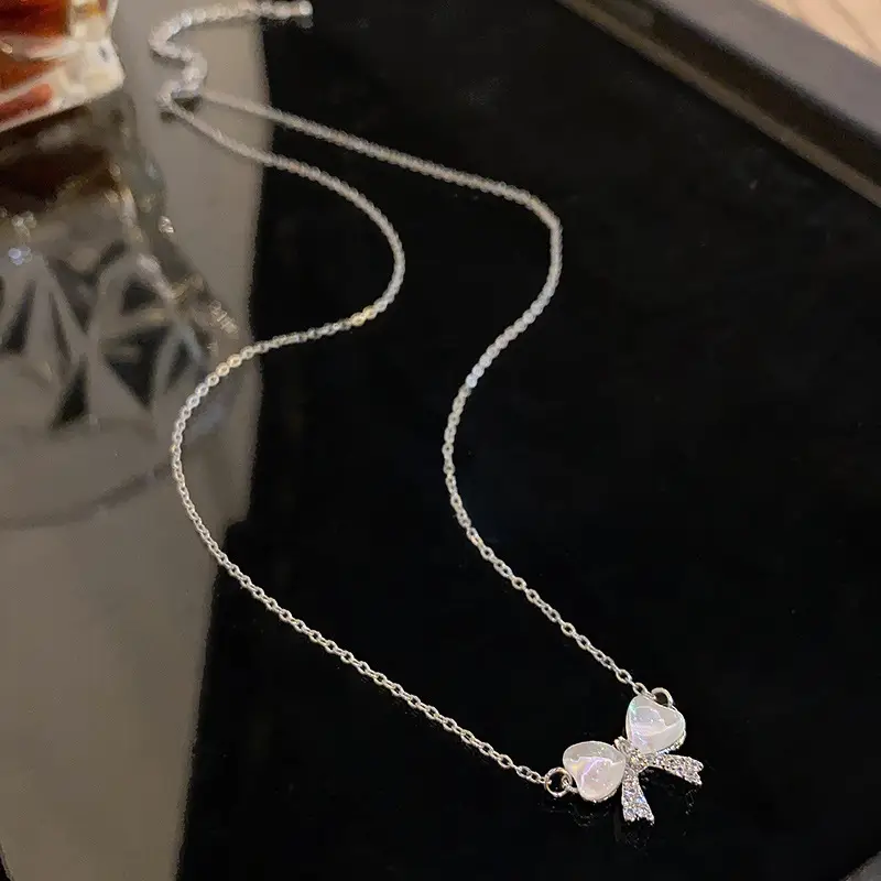 Titanium Steel Zircon Bow Clavicle Necklace for Women - Image 5