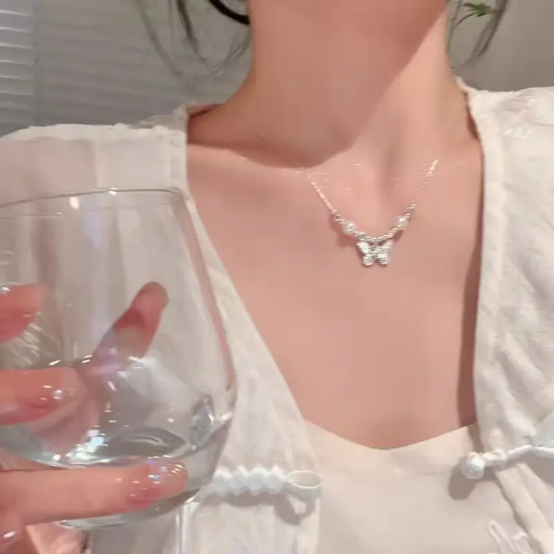 Titanium Steel Zircon Bow Clavicle Necklace for Women - Image 57