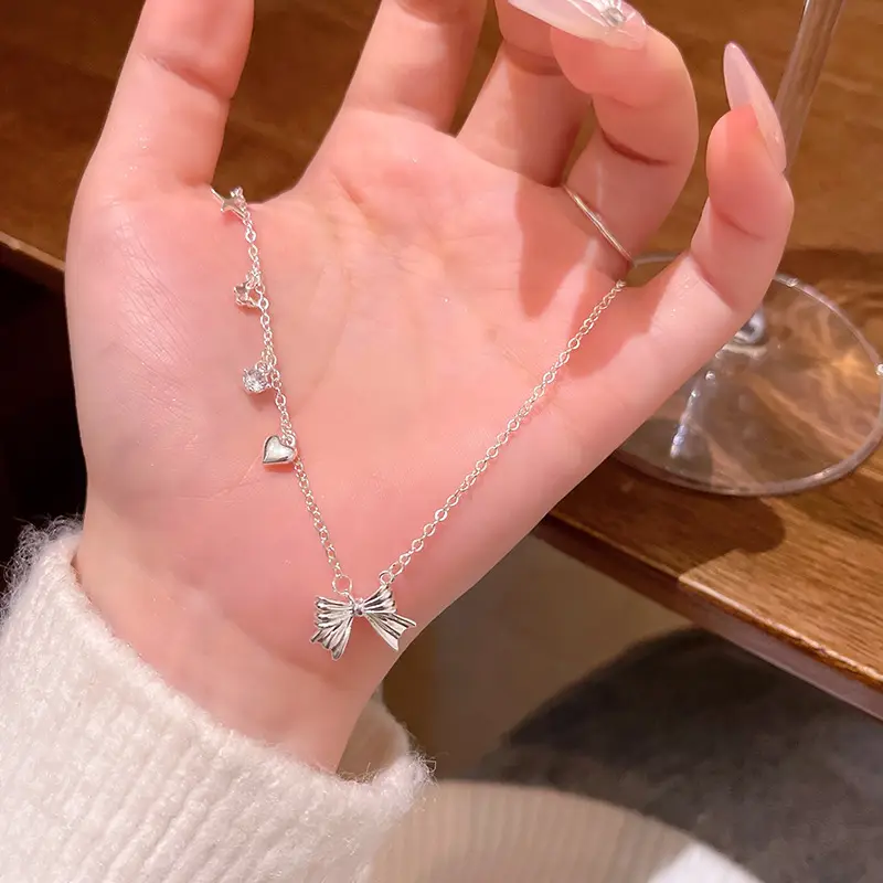 Titanium Steel Zircon Bow Clavicle Necklace for Women - Image 67