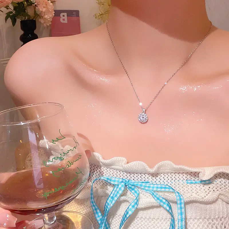 Titanium Steel Zircon Bow Clavicle Necklace for Women - Image 9
