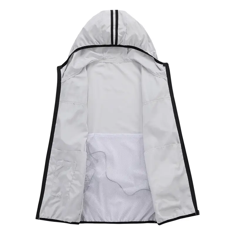 Men's White Waterproof Hooded T-Shirt with Zip Front - Image 9
