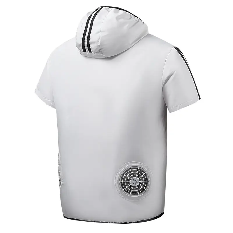 Men's White Waterproof Hooded T-Shirt with Zip Front - Image 10