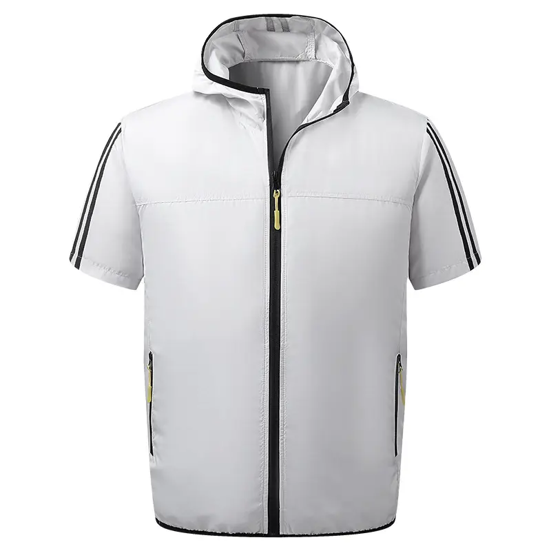 Men's White Waterproof Hooded T-Shirt with Zip Front - Image 11
