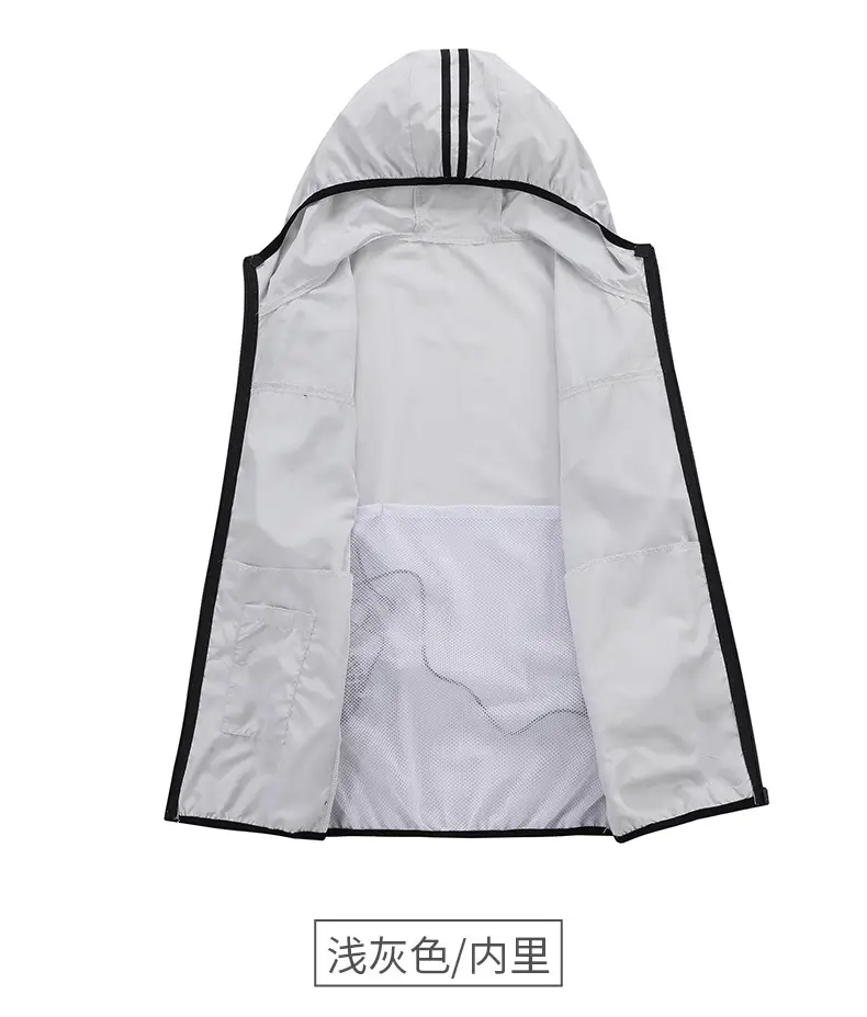 Men's White Waterproof Hooded T-Shirt with Zip Front — feature 14