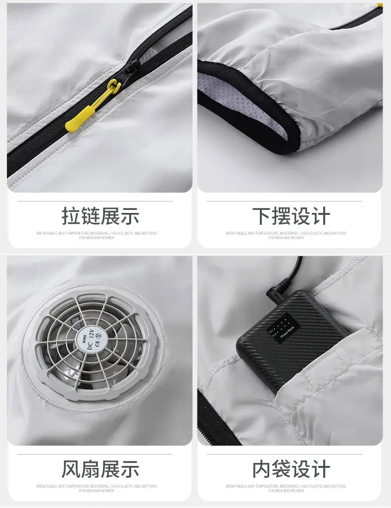 Men's White Waterproof Hooded T-Shirt with Zip Front — feature 20