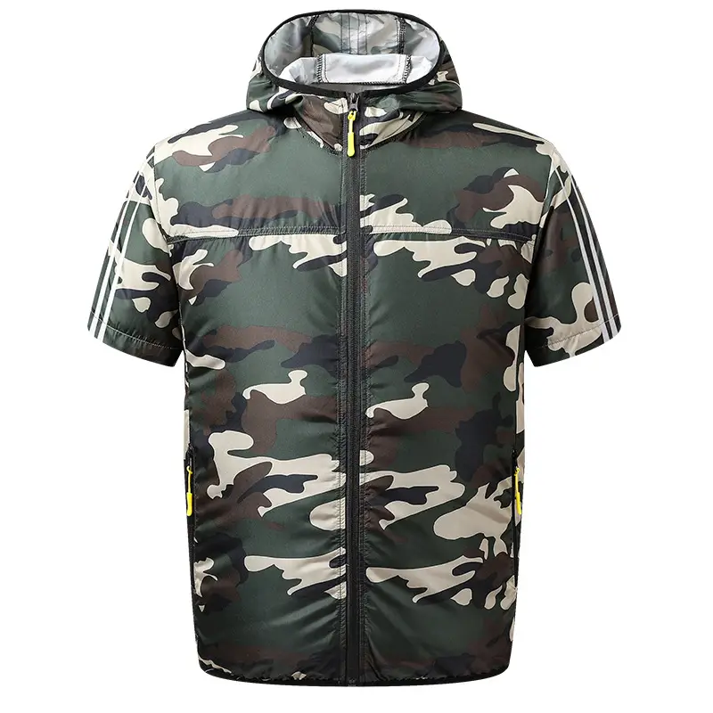 Men's White Waterproof Hooded T-Shirt with Zip Front - Image 2