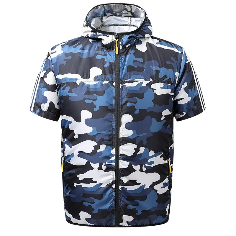 Men's White Waterproof Hooded T-Shirt with Zip Front - Image 3