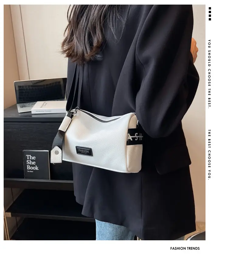 Women's Black Leather Shoulder Crossbody Bag with Wide Strap — feature 10
