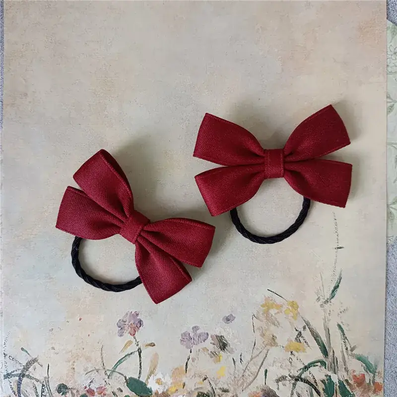 Wine Red Bow Baby Hair Rope for Girls - Image 3