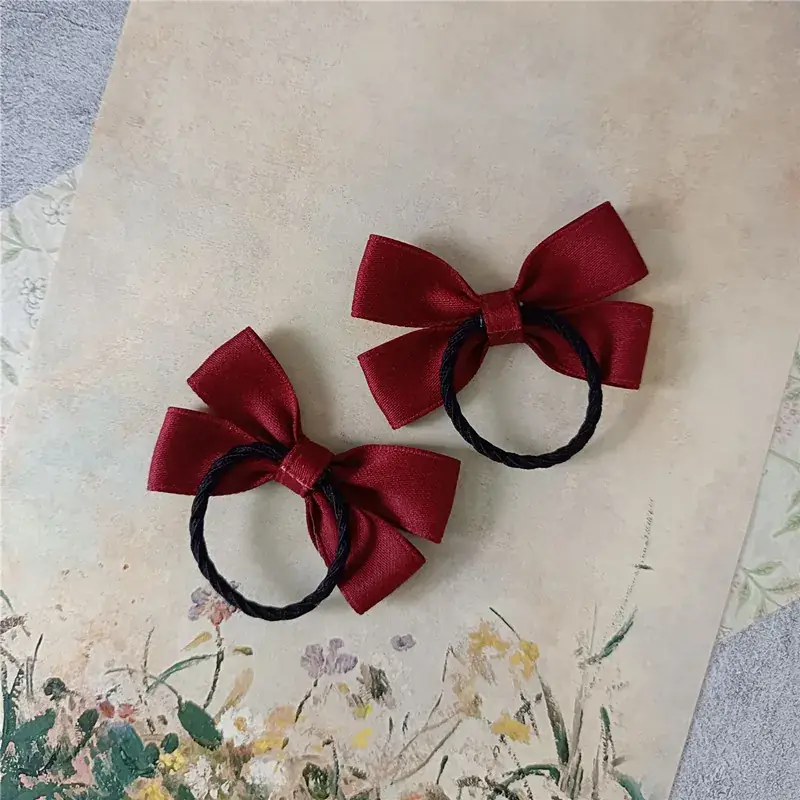 Wine Red Bow Baby Hair Rope for Girls - Image 4