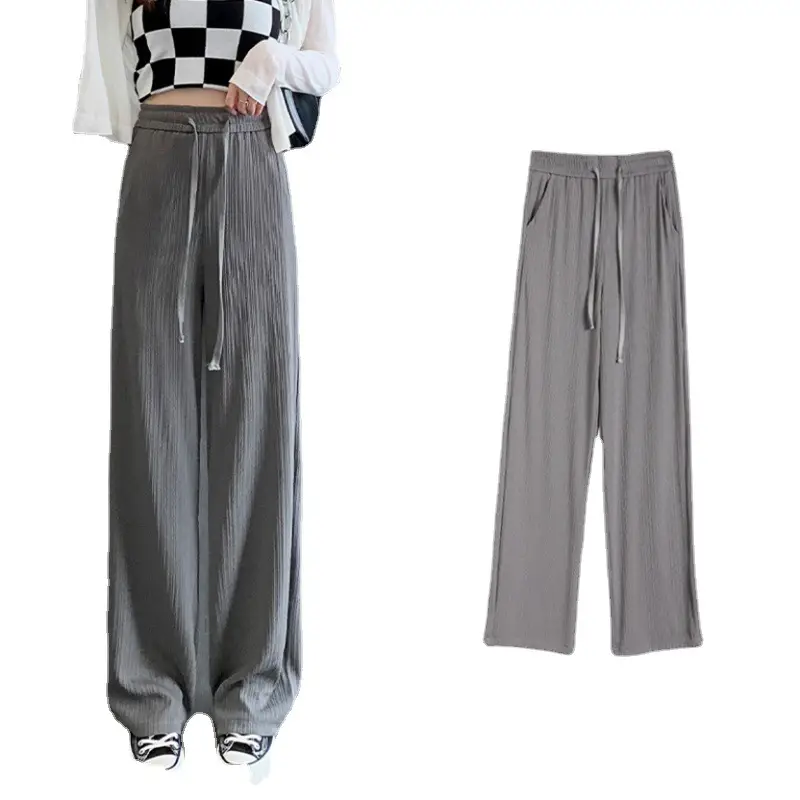 Pink Ice Silk Wide Leg Pants Women Summer - Image 7