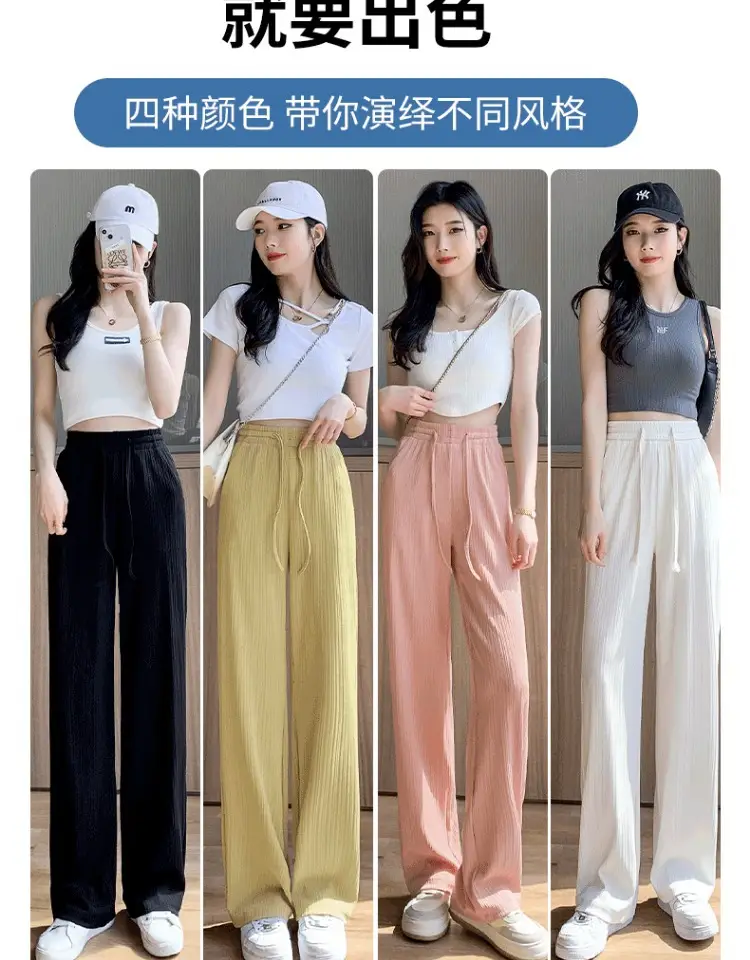 Pink Ice Silk Wide Leg Pants Women Summer — feature 10