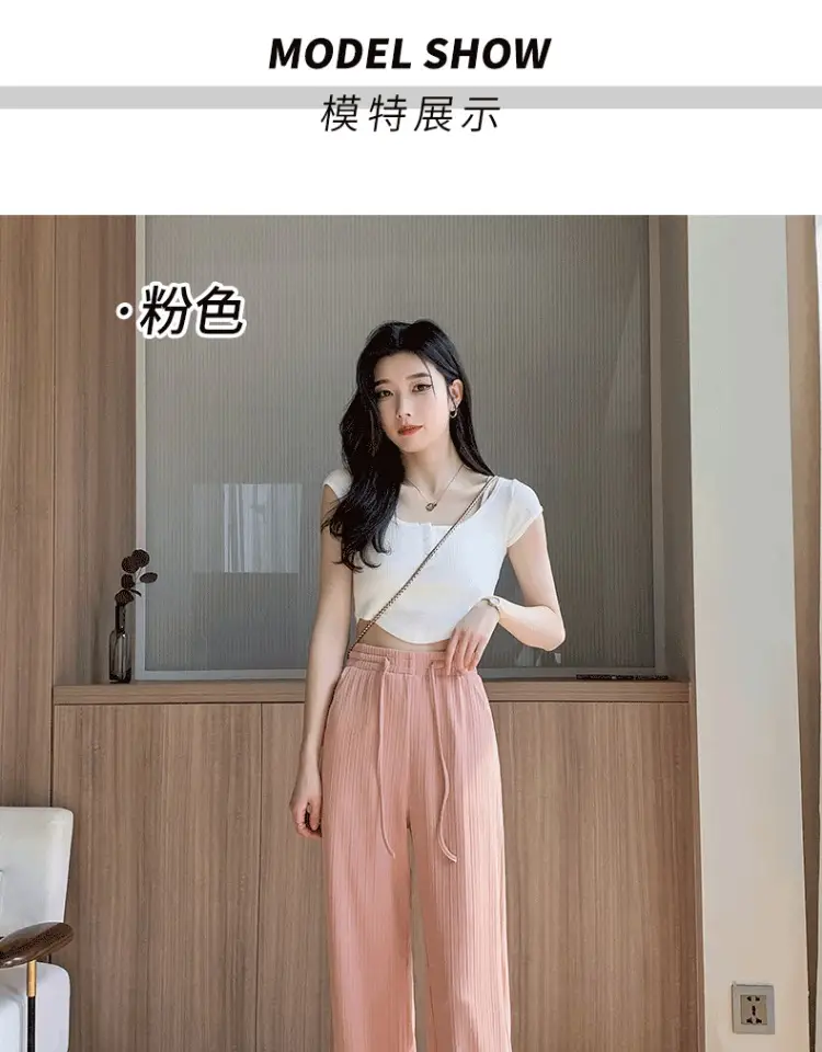 Pink Ice Silk Wide Leg Pants Women Summer — feature 19