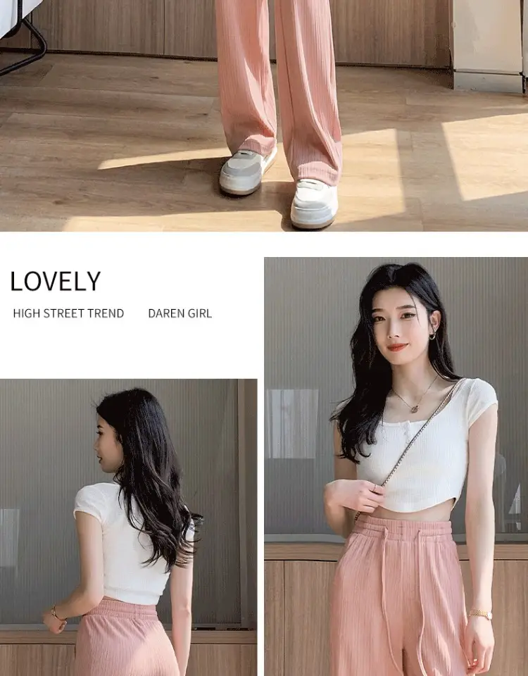 Pink Ice Silk Wide Leg Pants Women Summer — feature 20