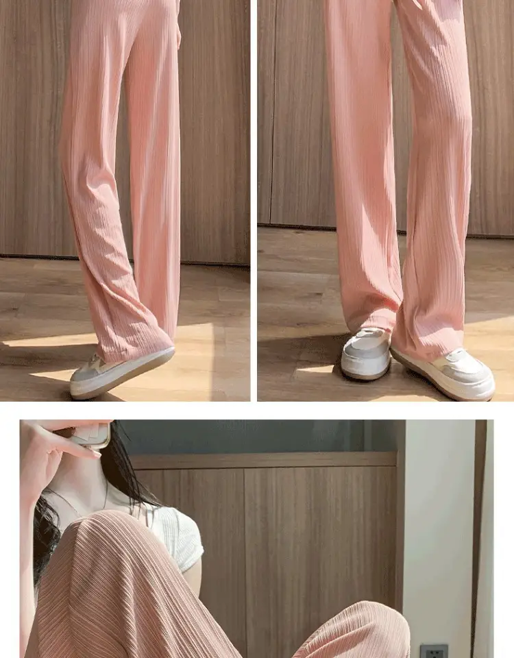Pink Ice Silk Wide Leg Pants Women Summer — feature 21