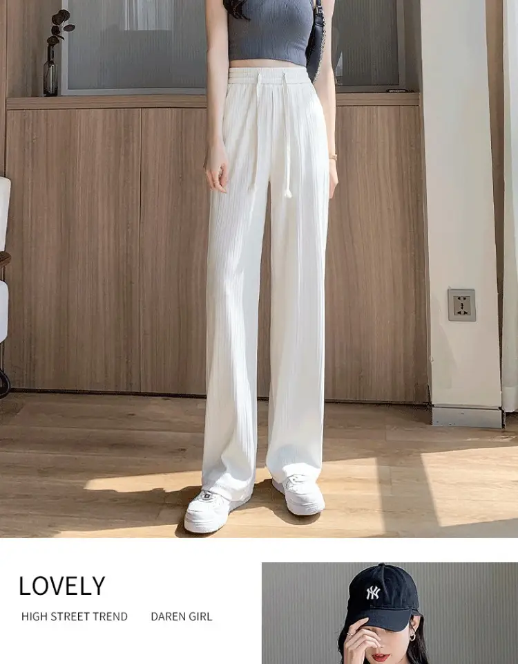 Pink Ice Silk Wide Leg Pants Women Summer — feature 23