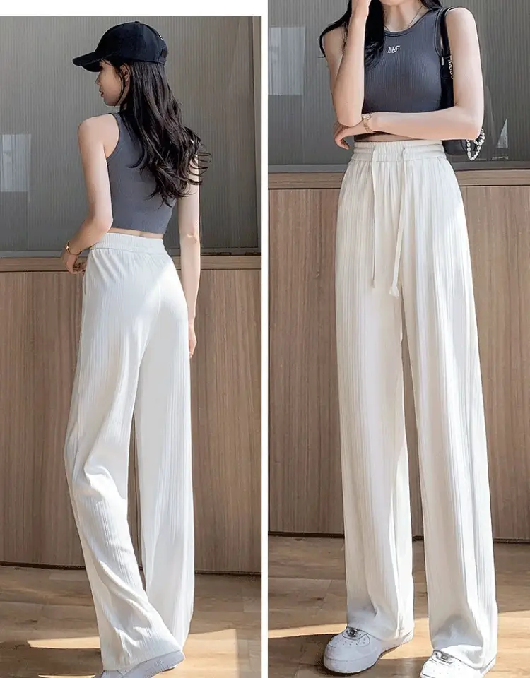 Pink Ice Silk Wide Leg Pants Women Summer — feature 24